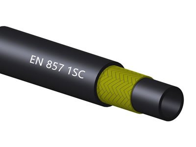 EN 857 1SC steel wire reinforced hydraulic hose cross section.